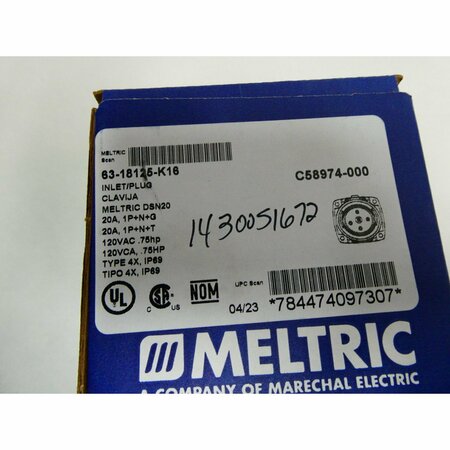 Meltric INLET/ 20A AMP 120V-AC PLUG 63-18125-K16
